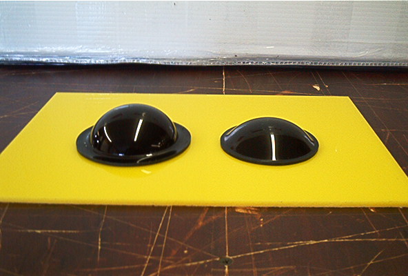 YELLOW PERSPEX ACRYLIC DOME WITH FLANGE . 